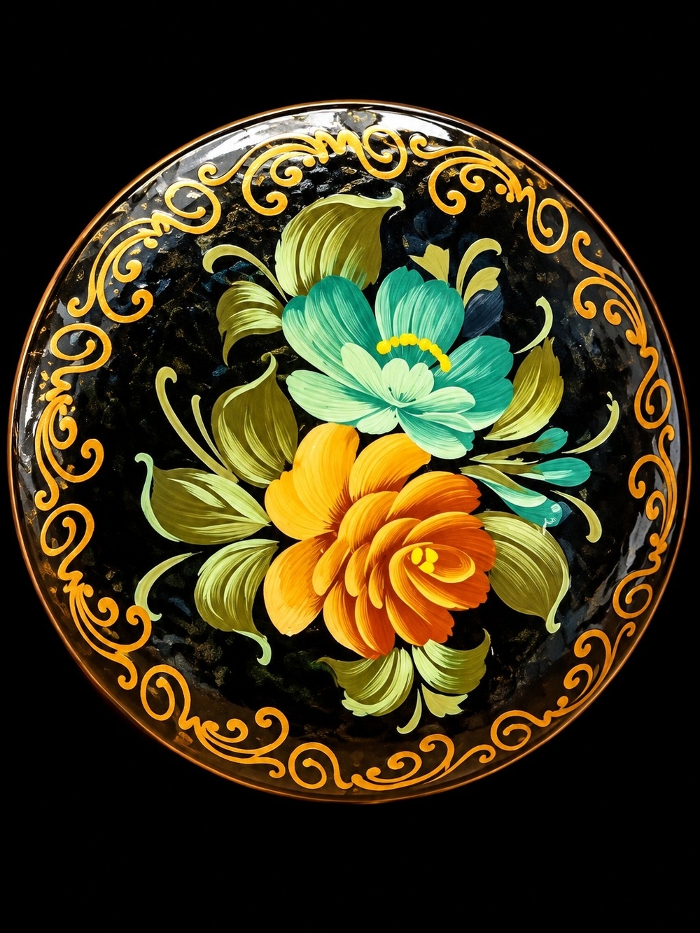 Vintage Russian Lacquer Brooch Hand Painted Floral Artist Signed Folk Art